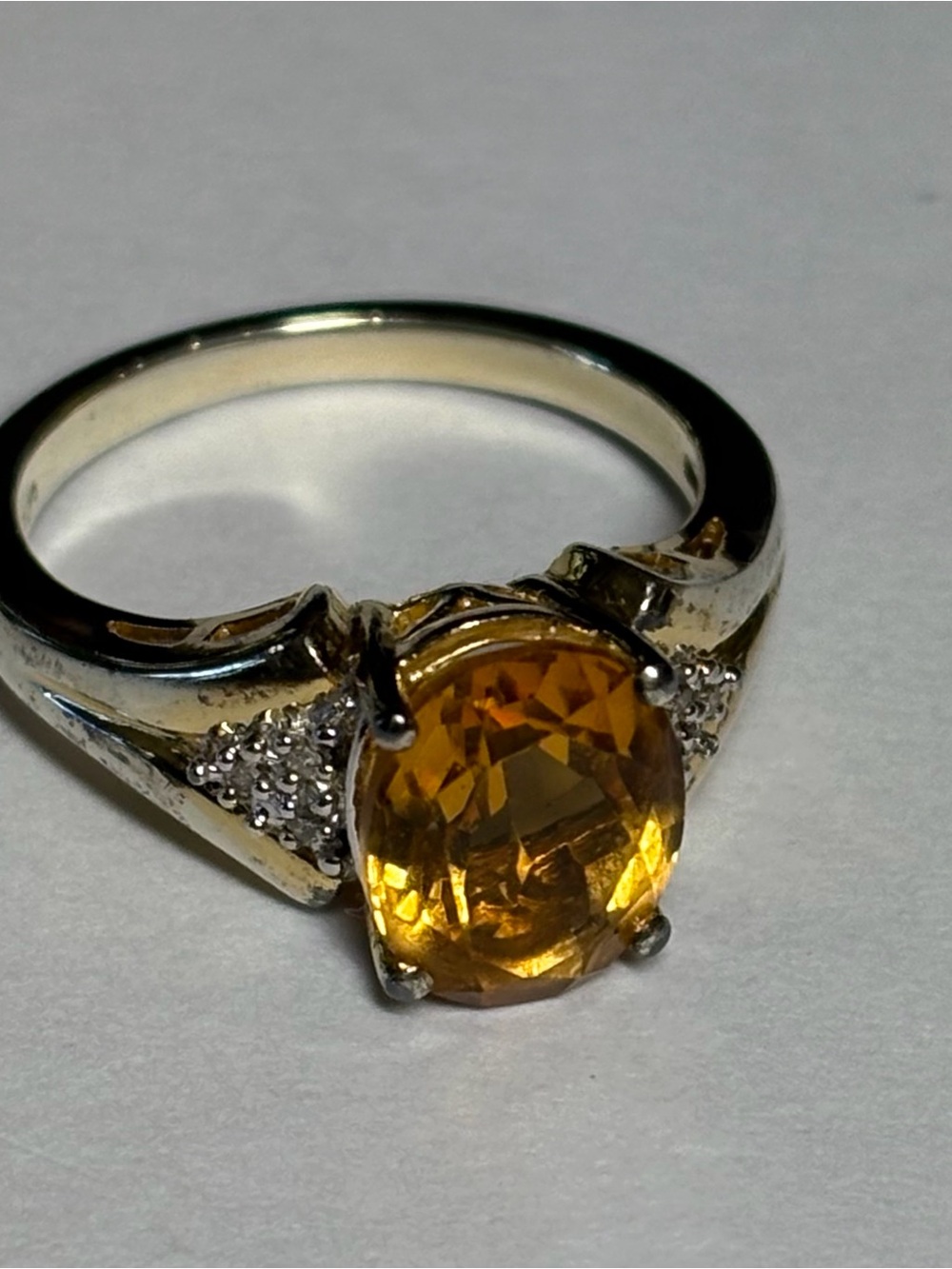 Sterling Silver Citrine Cocktail Ring - Vibrant Golden Yellow size 6.5 item H5